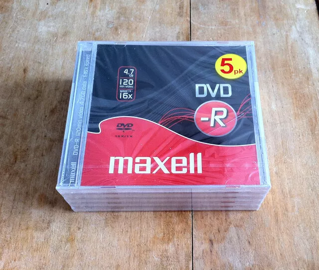 Maxell DVD -R 120min Video 4.7GB Data 16X Speed 5 Pack