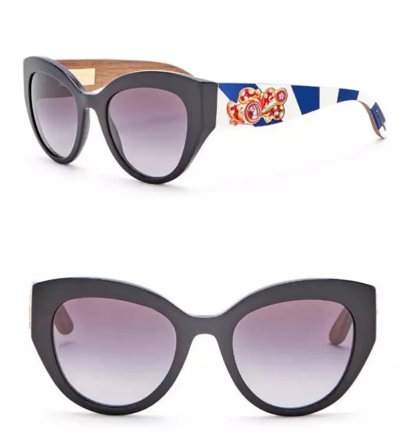 Dolce Gabbana Cat Eye Horse Emblem Sunglasses Colorful Arms Black Front 52-21-14