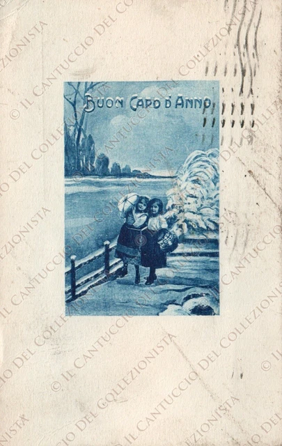 1921 Buon Capo d’Anno bambine Cartolina augurale