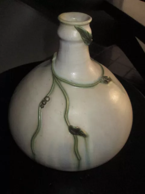 Ody Keramik Design Flaschen Vase Krug groß 25cm creme Beeren Blätter Zweig Deko