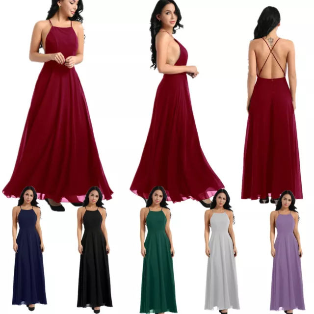 Womens Formal Wedding Bridesmaid Backless Long Evening Party Prom Cocktail Dress