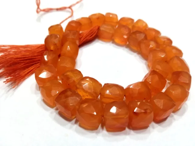 Carnelian Cube 3D Box Natural Faceted Cut  7X8Mm Loose Gemstone Beads 5"Inch