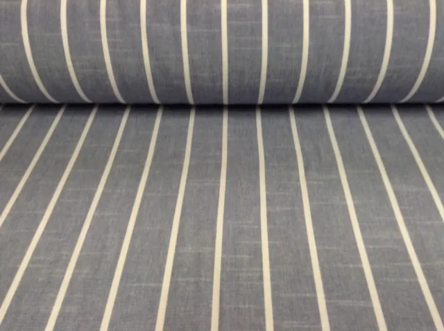 Milan Stripe Cotton Dark Chambray Blue/White Blind/Craft/Curtain Fabric