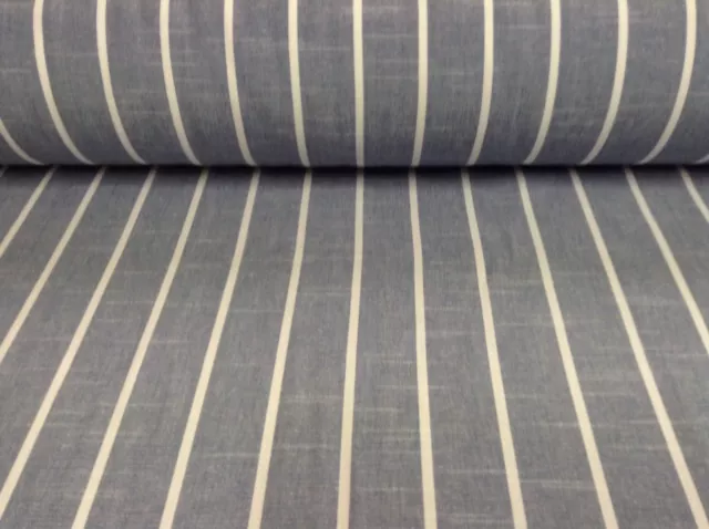 Milan Stripe Cotton Dark Chambray Blue/White Blind/Craft/Curtain Fabric