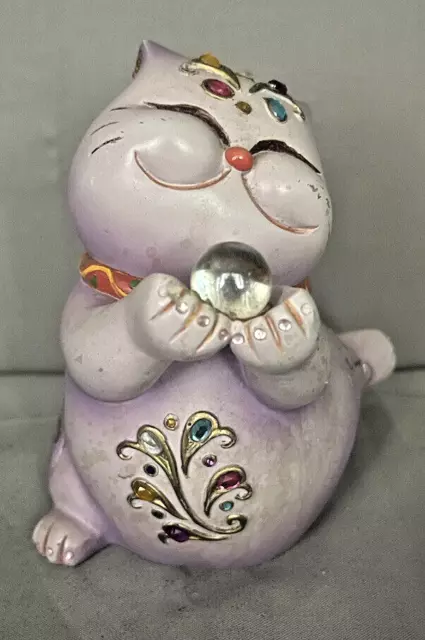 Purple Cat Figurine Coin Bank