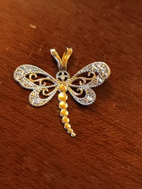 Euc 10k Yellow Gold Butterfly Bug Dragonfly Insect Filigree Wings Pendant Jcm