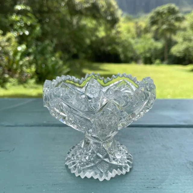 NUCUT American Brilliant Cut Glass Small Pedestal Dish Antique 1900’s Victorian