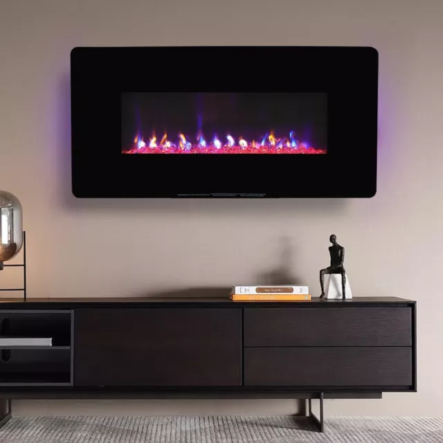 LED Electric Fireplace Modern Fire Heater with Remote Control Floor/Wall Mounted