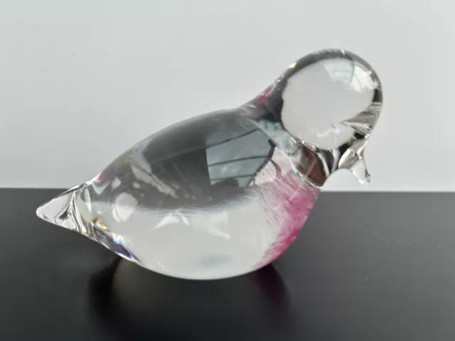 Lovely Langham Glass Bird Signed Clear with Pink Chest