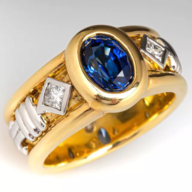 925 Sterling Silver Blue Sapphire Gemstone &Cubic Zirconia Ring Gold Plated Ring