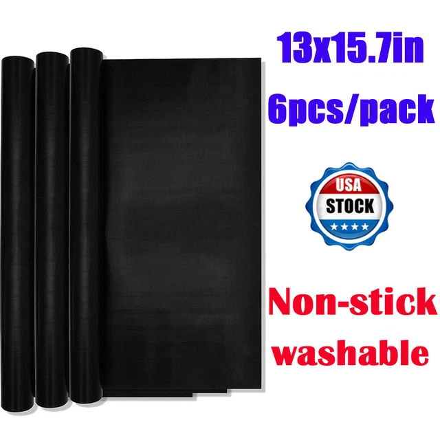 US 6pcs 13inx15.7in Non-Stick PTFE Coated Fiberglass Fabric BBQ Grill Mats 8 Mil