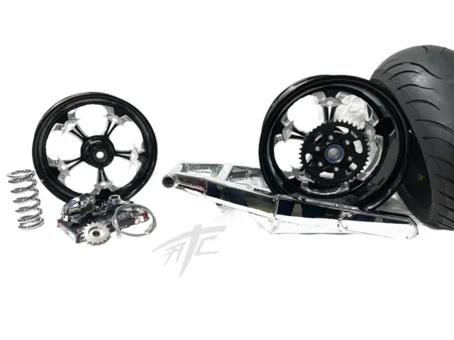 240 Chrome Fat Tire Kit Black Street Fighter Wheels 01-05 Suzuki Gsxr 600 750