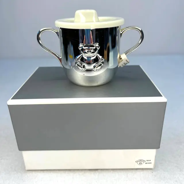 Baby Sippy Cup Silver Plate Teddy Bear Cup - Things Remembered 3" x 2.75" NIB