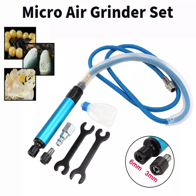 3/6mm Micro Air Die Grinder Kit Mini Pencil Type F Carving Pneumatic Rotary Tool