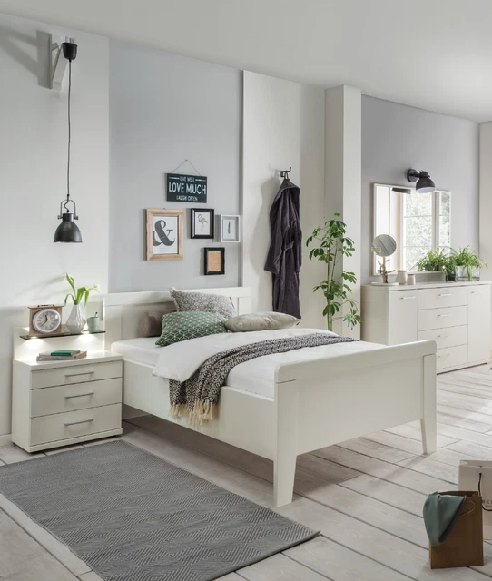 Letto in vero legno bianco extra alto 100x200 pino massiccio accessori