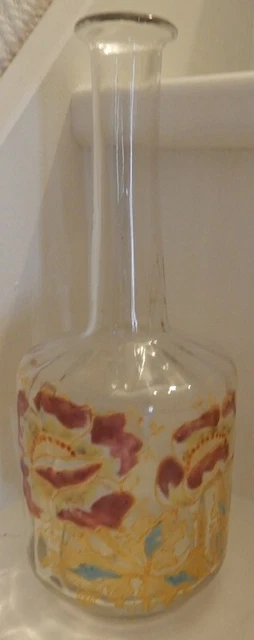 Ancienne carafe décor émaillée décor de rose et doré or fin style LEGRAS haut 22