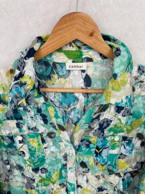 Camicia donna verde vintage floreale taglia large anni '90