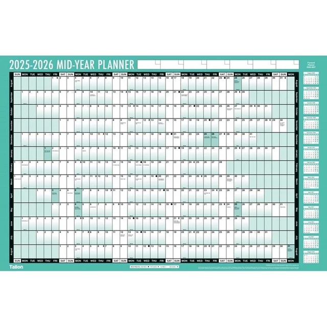 A1 20252026 ACADEMIC Mid Year Student Wall Planner Calendar Pen