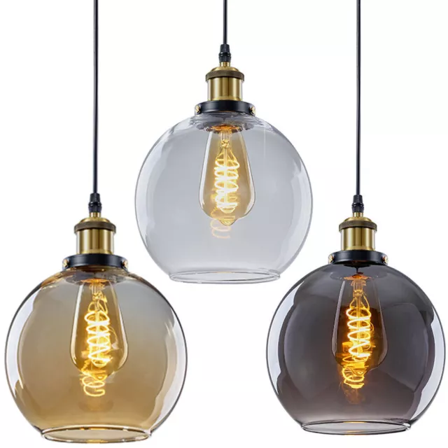 Vintage Smoked Gold Clear Glass Shade Chandelier Pendant Ceiling Home Pub Diner