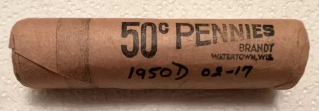 Obw 1950 D *Rare Red Lincoln Wheat Penny Cent Bank Roll*Brandt Wrap *Watch Video