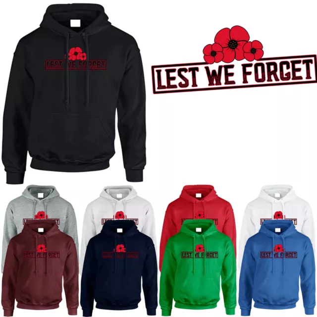 Lest We Forget Mens Hoodie Remembrance Poppy Day Soldier Forces Novelty Hoody