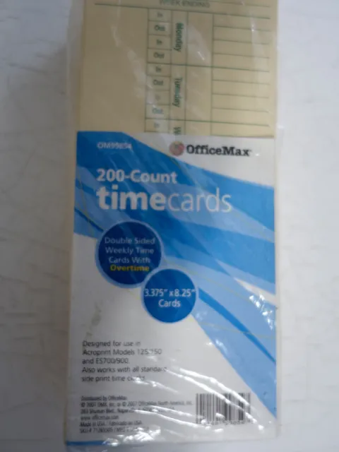(200) Time Cards, Bi-Weekly, 2-Sided, for Amano, Acroprint, Icon, Lathem, & more