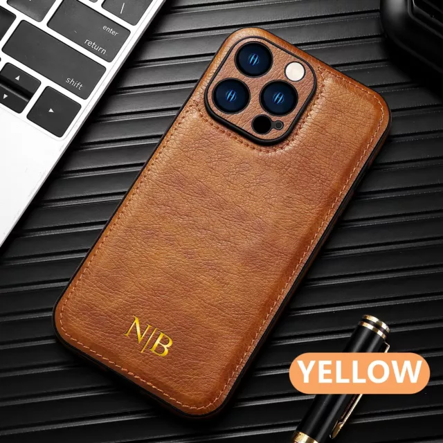 Personalised Leather Initials Case For iPhone 15 14 Pro 15 14 13 Pro Max 12 11