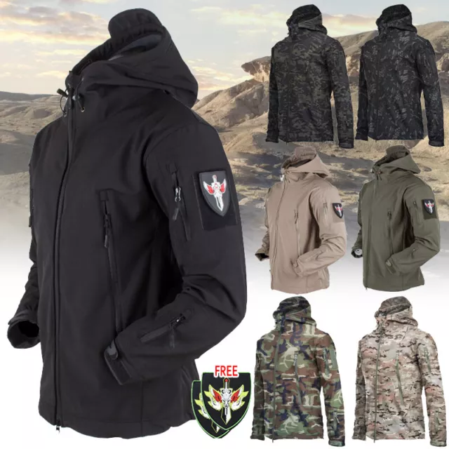 Mens Jacket Winter Warm Waterproof Hooded Combat Outdoor Tactical Coat Tops