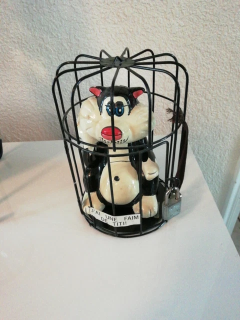 Tirelire Gros Minet En Cage – Vintage 70/80 – Figurine Looney Tunes – Bon état
