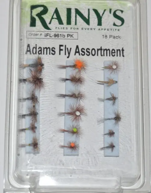 rainy's adams fly flyfishing assortment 18 flies per pack female midge dun etc..