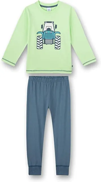 Sanetta 232579 Jungen Schlafanzug Pyjama Nachtwäsche Trecker Traktor lime blau