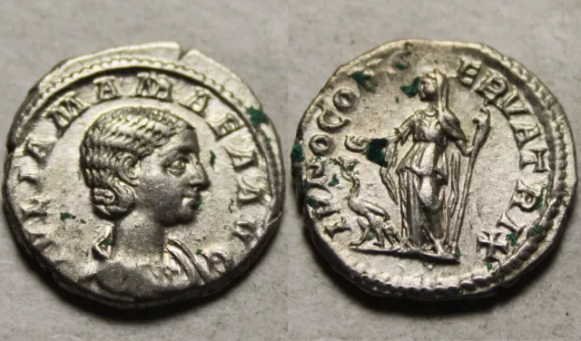 Julia Mamaea Severus Alexander ancient Roman Silver denarius coin Juno peacock
