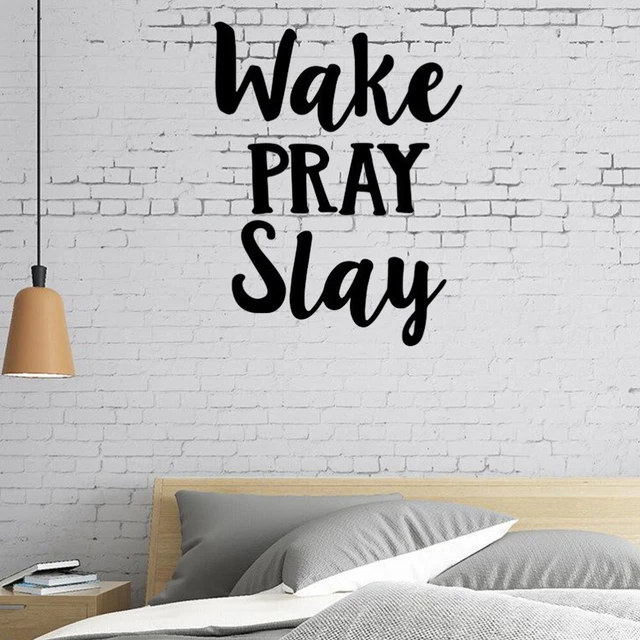 Pegatina de vinilo arte mural Wake Pray Slay motivadora arte mural religioso pegatina