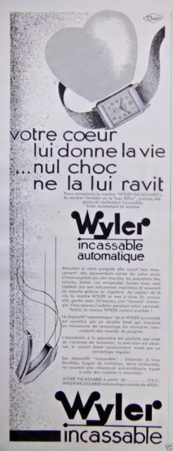 Publicité De Presse 1932 Wyler Montre Incassable Automatique - Advertising