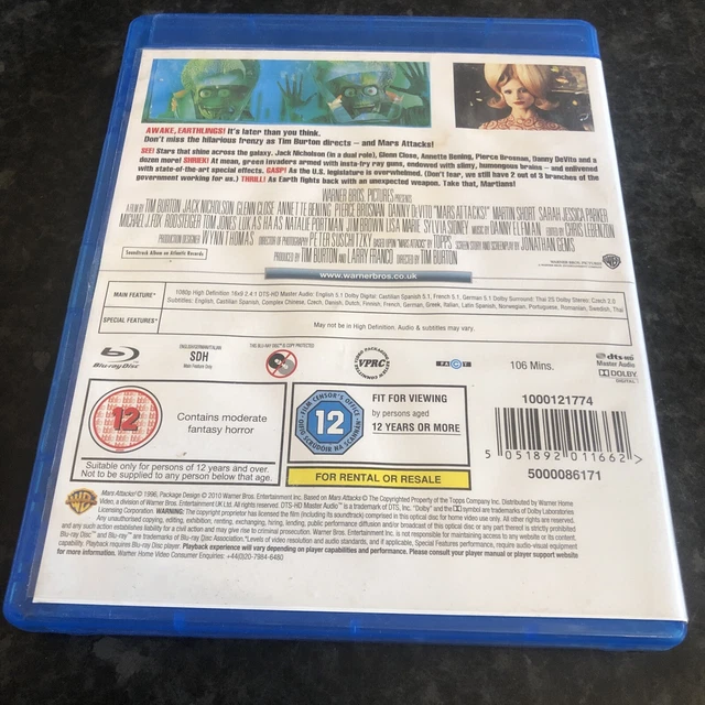 MARS ATTACKS! (ALL Regions Bluray) Jack Nicholson, Tim Burton, 2010