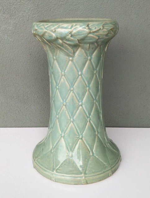 McCOY POTTERY - HTF AQUA GREEN QUILTED 12.5" PEDESTAL FOR JARDINIERE
