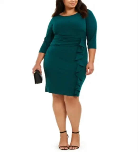 Jessica Howard Women's Knee Length Sheath Party Dress Green Size 24W