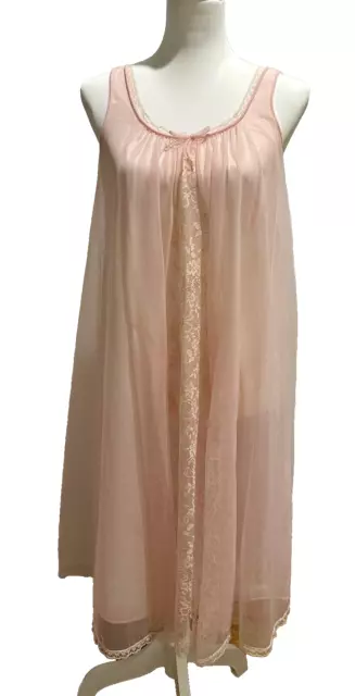 VAN RAALTE PINK Chiffon Babydoll Sheer Nylon Nightgown Lace Bow Small ...