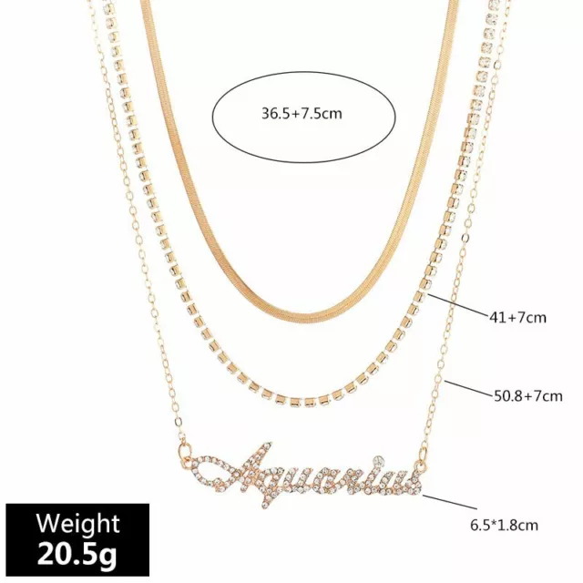 Multilayer Crystal 12 Constellation Zodiac Necklace Clavicle Birthday Jewelry