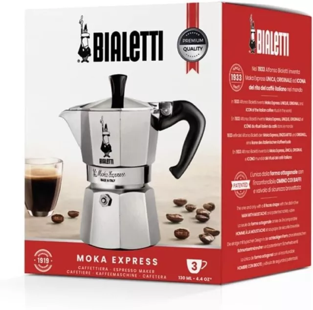 Bialetti Moka Express 3 Cup Aluminium Stovetop Coffee Maker Percolator Moka Pot