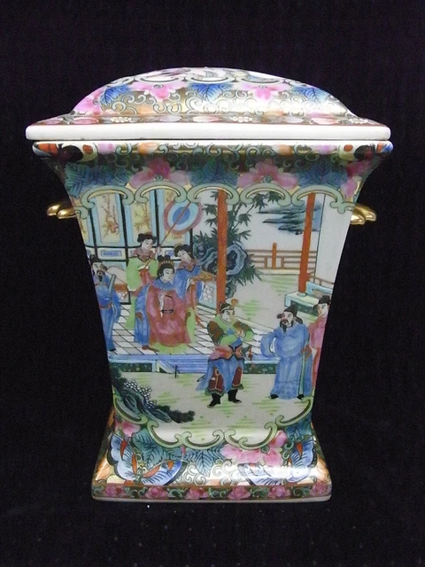 Grand Vase Carre Bouquetiere Pique Fleur Porcelaine Asiatique Chine China