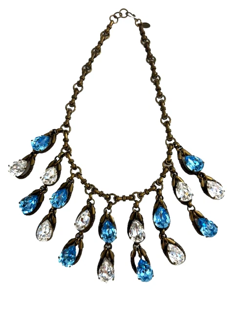 ARIS GELDIS PARIS Blue And Clear Faceted Crystal Glass Statement Necklace 178 32