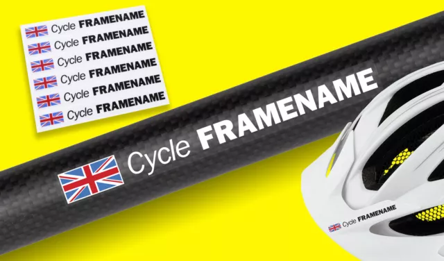 FAHRRAD FAHRRADRAHMEN HELM personalisierter Name Aufkleber 6er SET mit Flagge