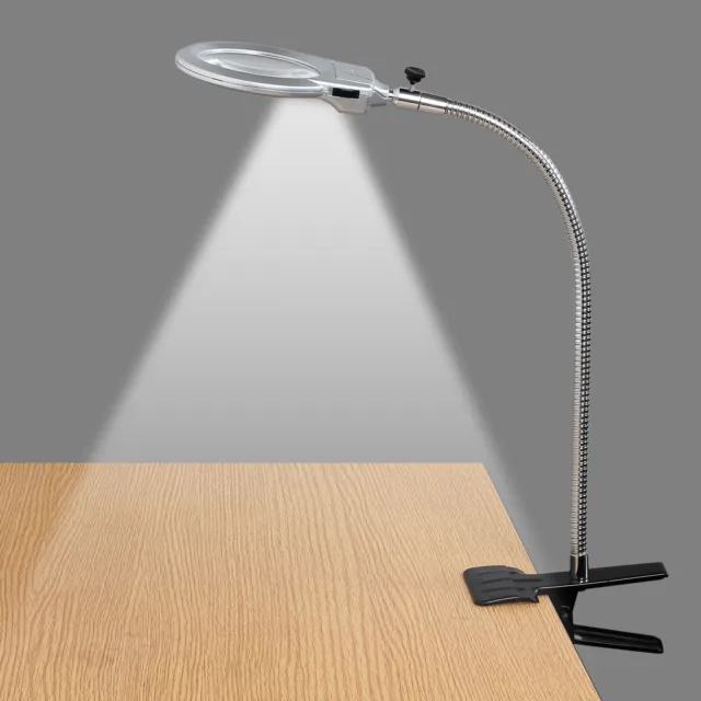 Magnifying Glass Lamp 2 LED Table Top Desk Magnifier Light Craft Reading+Clamp