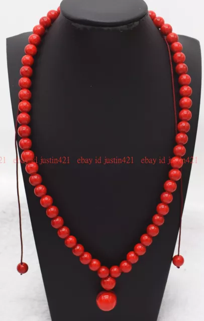 Genuine 8mm Natural Red Coral Round Gemstone Beads Stretchable Necklace 18" AAA