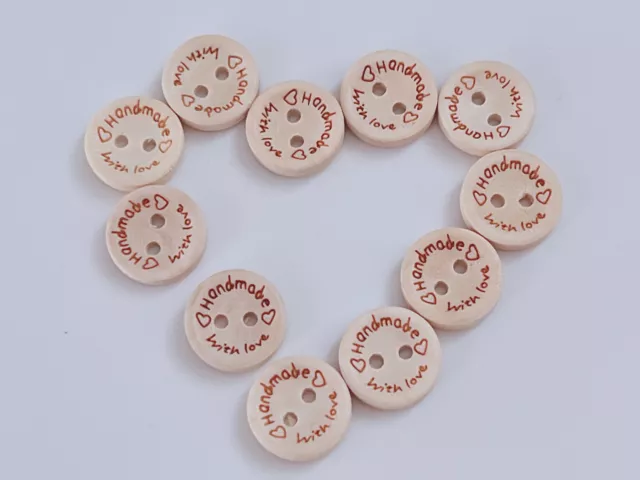 AU 10x Wooden Handmade with LOVE Heart Easter Round Buttons Sewing Craft Gift