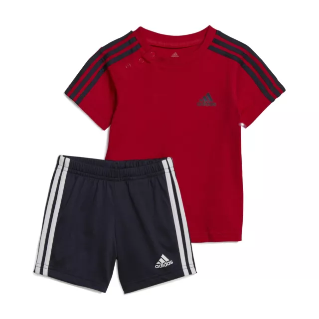Adidas Essentials set pantaloncini e t-shirt bambini 3 righe rosso/navy/bianco