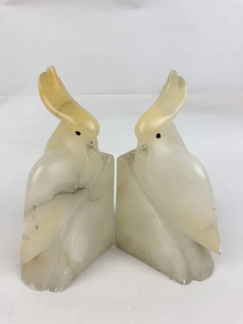 Art Deco Italian White Yellow Tinged Hand Carved Alabaster Bookends C 1930s