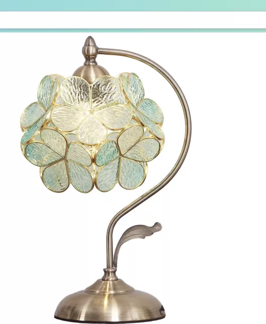 Bieye Cherry Blossom Tiffany Style Stained Glass Table Lamp with Blue Petals NEW