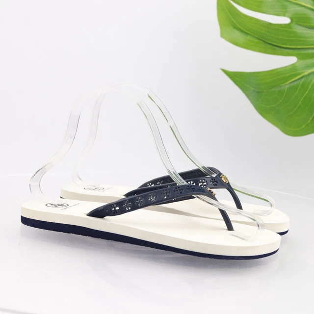 Tory Burch Women's Miranda Sandal Size 7 Thong Slide Flip Flop Navy Gold Logo
